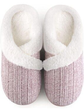 〽️Women's Purple Slippers Closed Toe Winter Slip on No Heel Bedroom Home Shoes